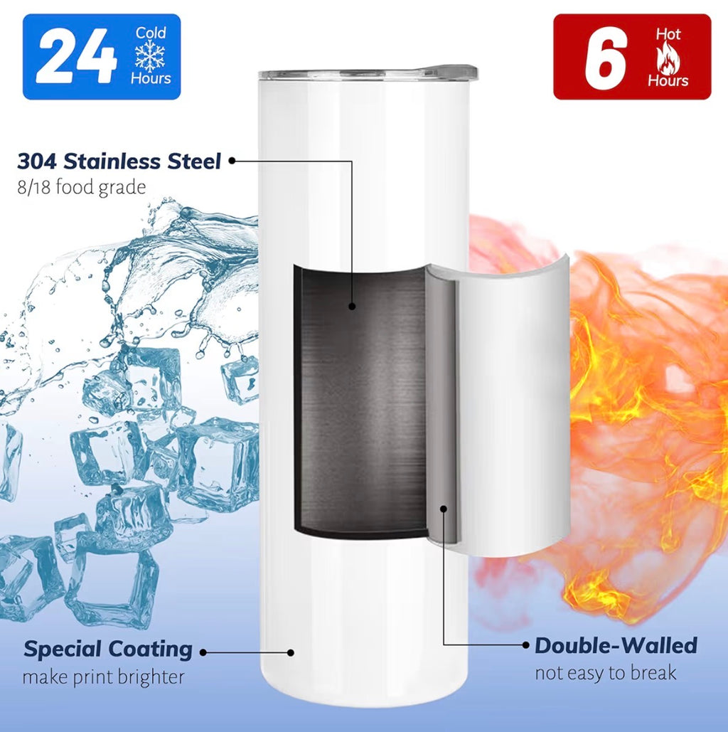 20 oz White Sublimation Starter Bundle + 10 Printed Designs