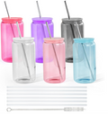 16oz Plastic Colored Mason Jar Bundle + UV DTF Stickers (6 Pack)