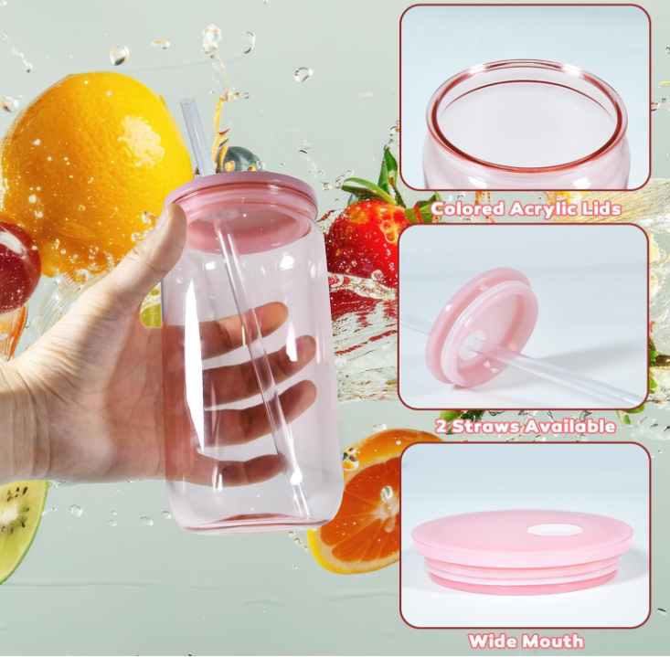 16oz Plastic Colored Mason Jar Bundle + UV DTF Stickers (6 Pack)