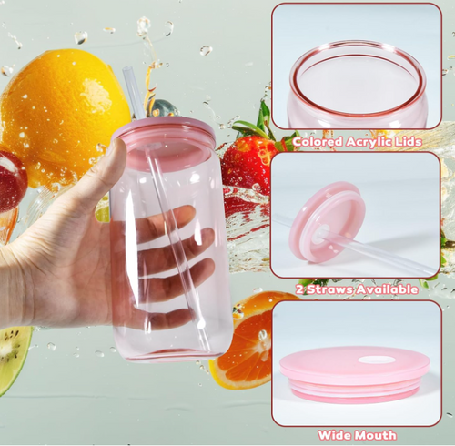 16oz Plastic Colored Mason Jar Bundle + UV DTF Stickers (6 Pack)