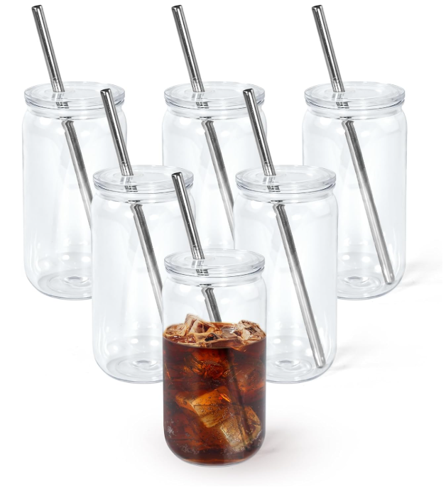 16oz Acrylic Mason Jar Bundle + UV DTF Stickers (6 Pack)