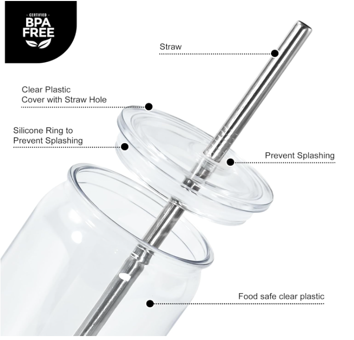 16oz Acrylic Mason Jar Bundle + UV DTF Stickers (6 Pack)